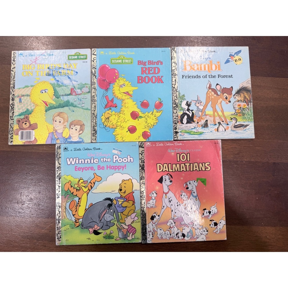 Vintage Little Golden Books Lot of 5 Disney 101 Dalmatians Winnie Pooh Sesame St